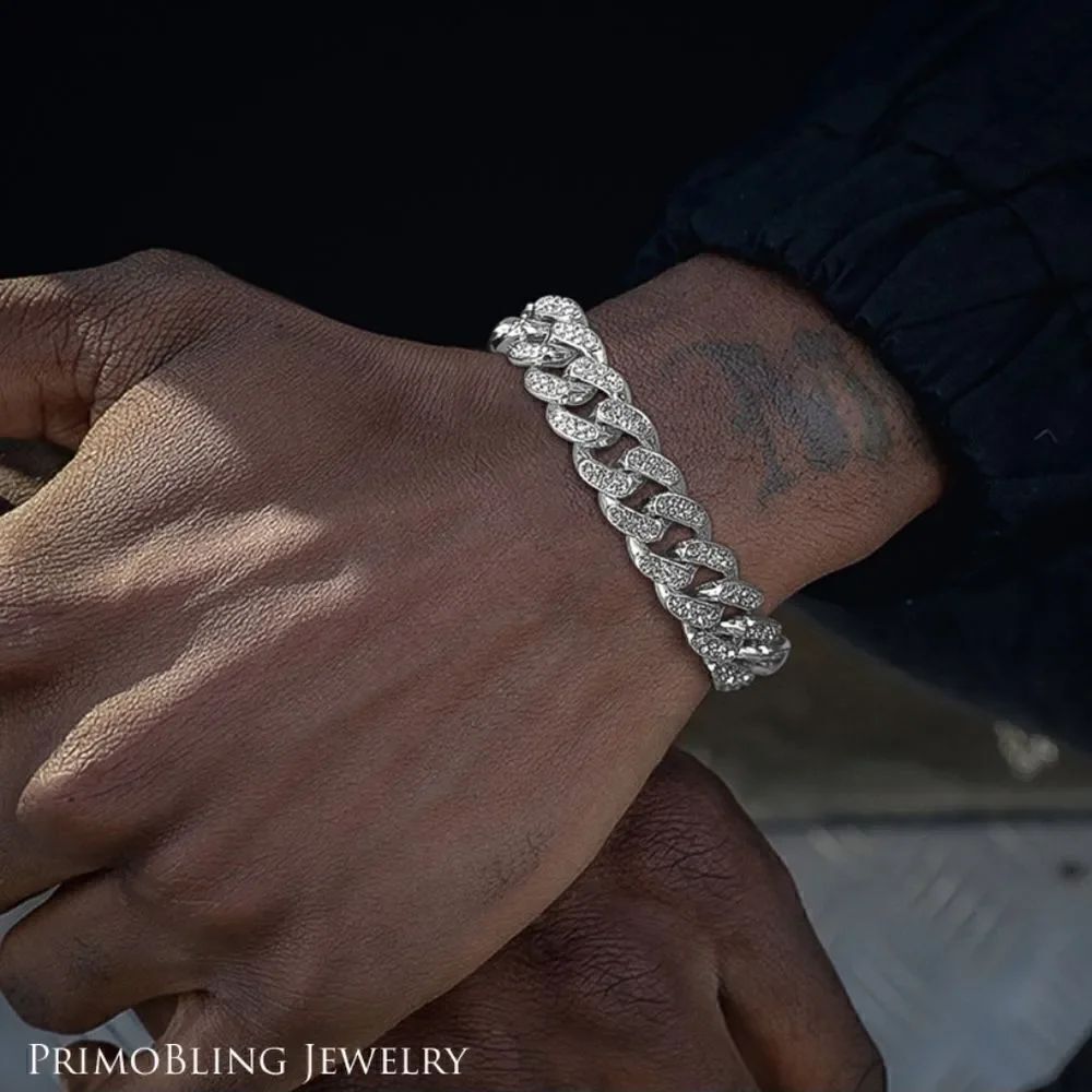 Silver Iced Out Hip Hop Cuban Bracelet